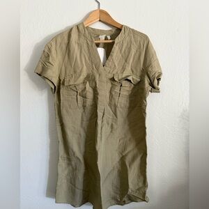 NWT Olive Green Short Sleeve LINEN dress